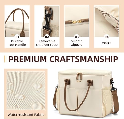 Miniatura 7 de Loncheras grandes aisladas para mujeres y hombres adultos con correa para el hombro para el trabajo, pícnics, salidas (beige)