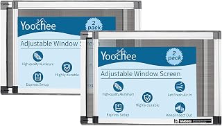 Yoochee 2-Pack Expandable Window Screens, Adjustable 10"H x 14.3-25"W, Durable Aluminum Frame Fiberglass Mesh for Small Double-Hung Windows