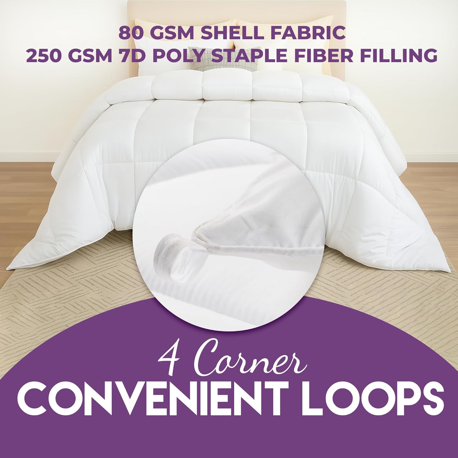 Threads+ Queen Comforter, 88"x88", 250 GSM Fill, Ultra-Soft, Lightweight, Plush, All-Season Bedding, Box-Stitched, Wrinkle-Resistant (1 Pack, White) Brand: Threads Plus