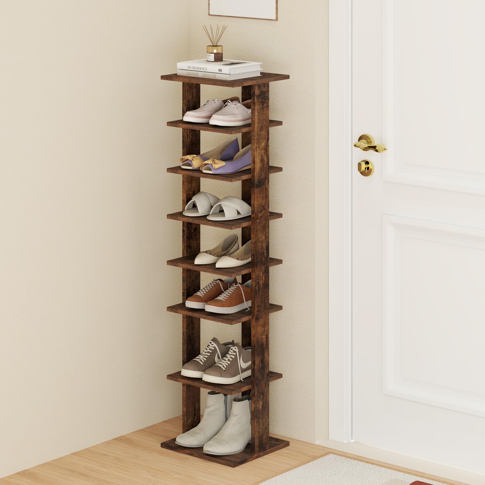 Tangkula 8 Tiers Vertical Shoe Rack, Patented Space Saving Corner