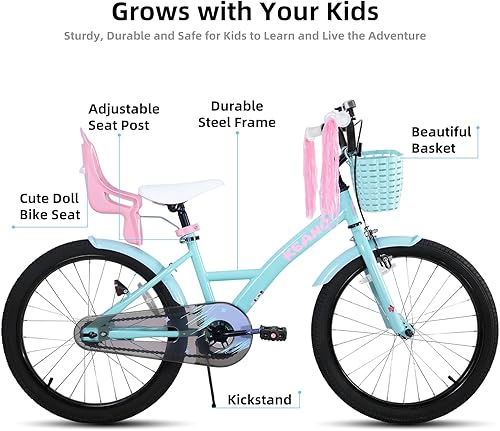 Miniatura 2 de KEANO Zinnia 14 16 20 Inch Kids Bike for Girls Ages 3-10 Years, Girls' Bikes with Training Wheels, Streamers, Basket and Doll Seat, Children