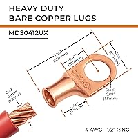 Vista 138 de SELTERM - 2 terminales de anillo resistentes para cable de batería, calibre 4 AWG, pernos de 3/8 pulgadas, terminales de calibre 4, ojales de cobre