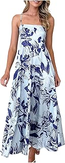 2025 - Mujer Moda Verano Estampado Espalda Abierta Tirantes Colgantes Sexy Dobladillo Grande Cintura Alta Vestido Casual Vestido Maxi Vestidos Mujer Verano Tallas Grandes