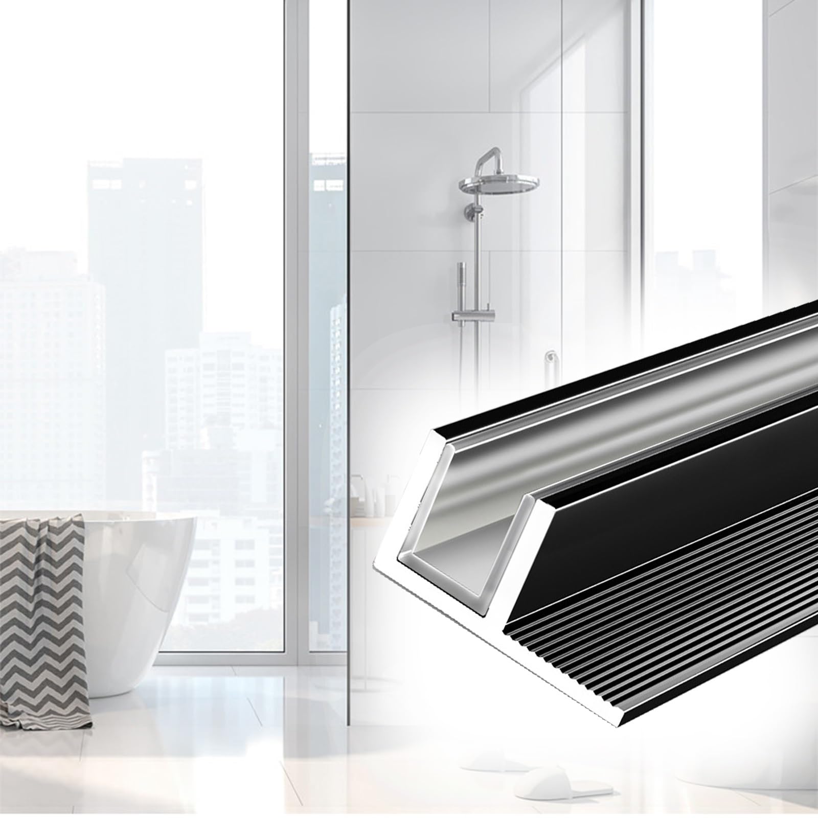 Aluminum Profile Shower Door Slot with Built-in Buffer Pad, Glass Fixing Channel 10mm/12mm for Bathroom/Hotel/Restaurant, F Type Glass Channel(Black-12mm,L-190cm/74.8in)