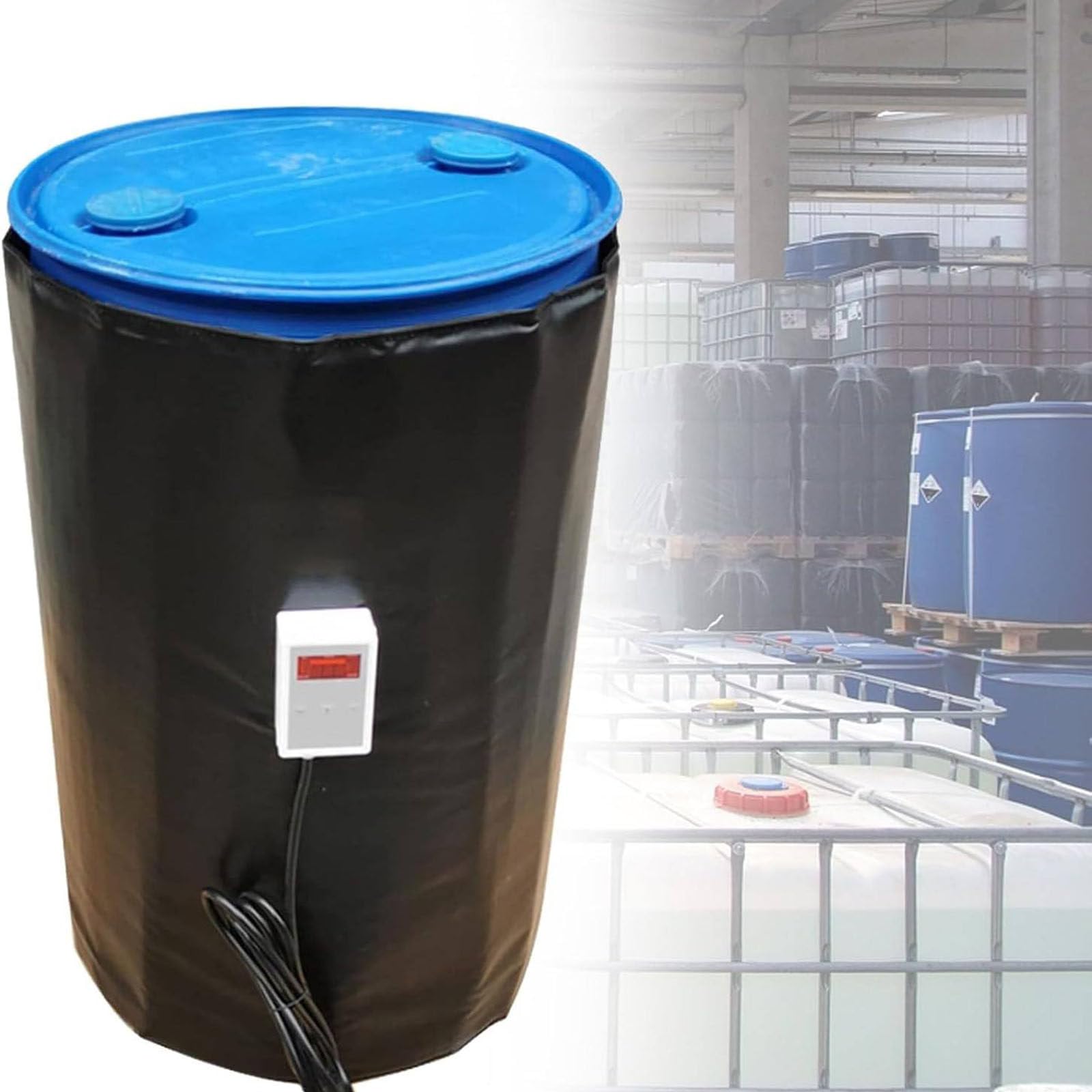 200L/1000L IBC Plastikowa Podkładka Grzewcza Zbiornika, Koc Grzewczy z Cyfrowym Wyświetlaczem, 0-150°C Regulowana Temperatura, Elektryczny Wodoodporny Koc Grzewczy Do Beczek z Olejem, Rur Black-200L