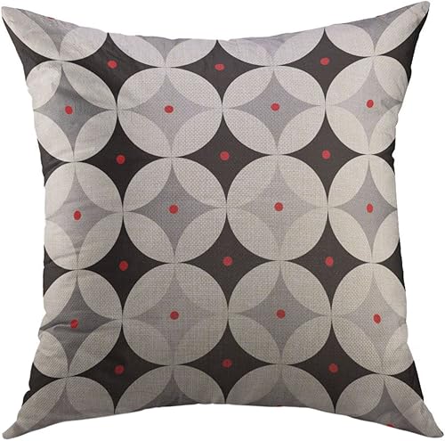 Mugod Funda de almohada decorativa negra de los años 50, estilo moderno de mediados de siglo, estilo vintage retro atómico, gris de los años 1940 y