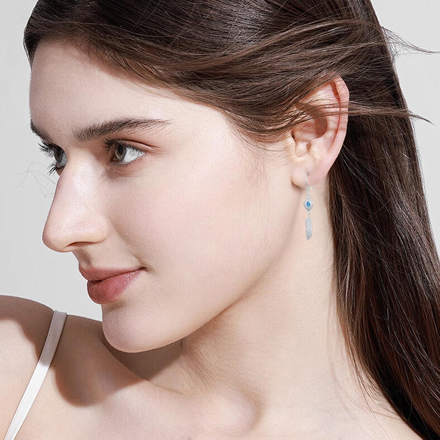 Feather Dangle Earrings for Women 925 Sterling Silver Turquoise Drop Earrings with Feather Boho Vintage Leaf Hook Earrings Native American Jewelry for Women Valentine Gift - Image 5