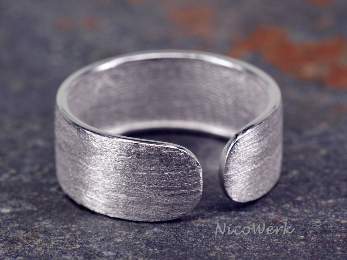 NicoWerk - Anillo de plata con la banda ancha, sencillo, mate, de plata de ley 925, ajustable, anillo para mujer, SRI194