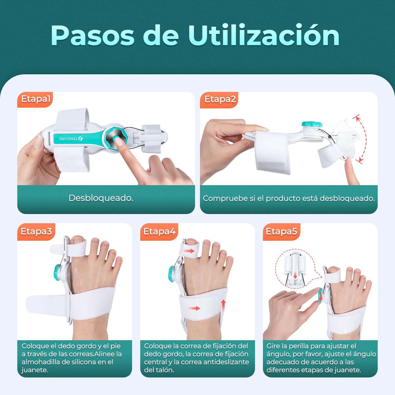 Corrector de Juanetes Botón Ajustable Corrector Juanetes Mujer Hombre Separador Dedos Pie para Hallux Valgus Protector Dedos Pie 1 Unidad