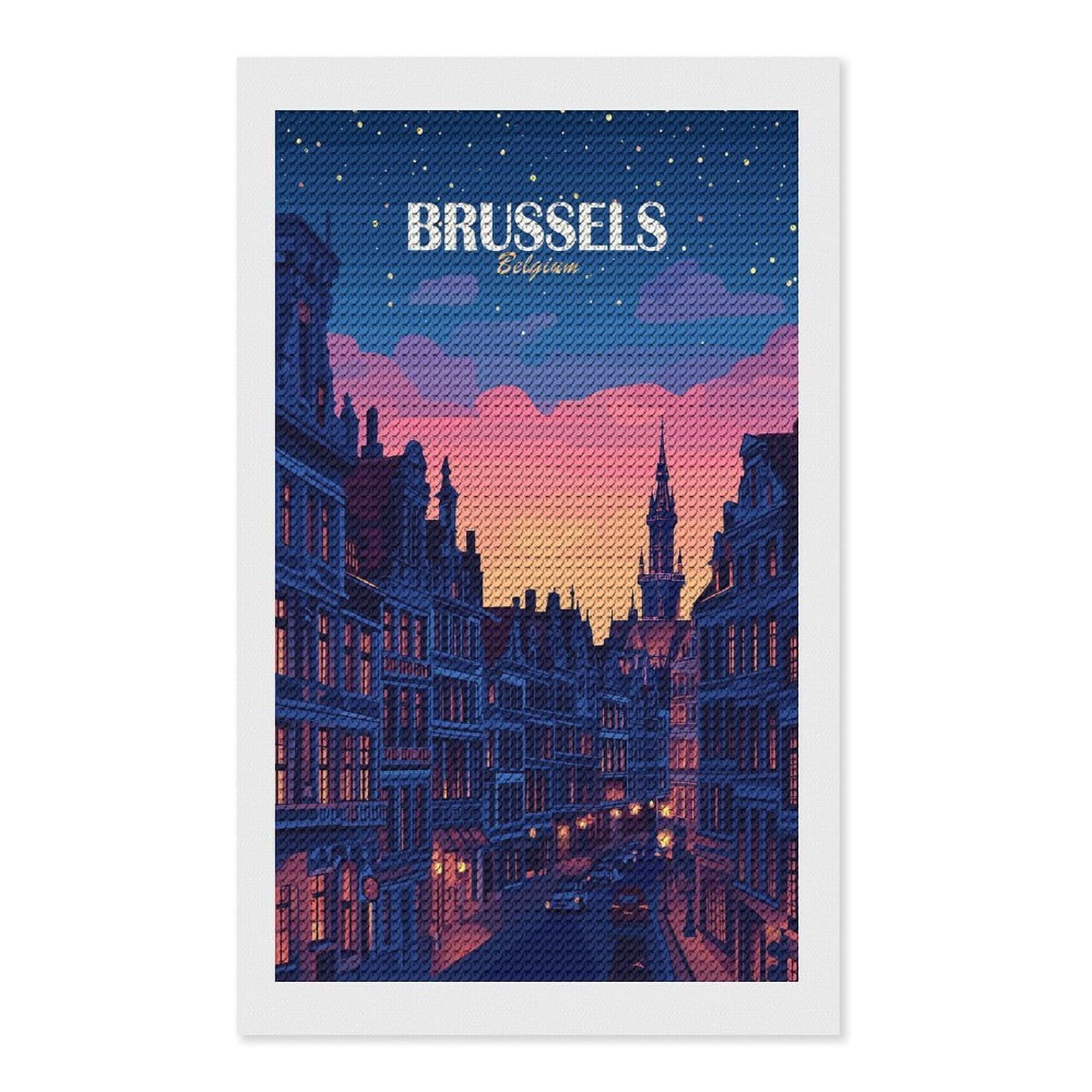Junmoney Brussels Belgium Cityscape at Dusk Diamond Painting Kit 12"x20", Easy Handmade Project, Easy to Enjoy, Aesthetic Room Decor, Christmas Gift