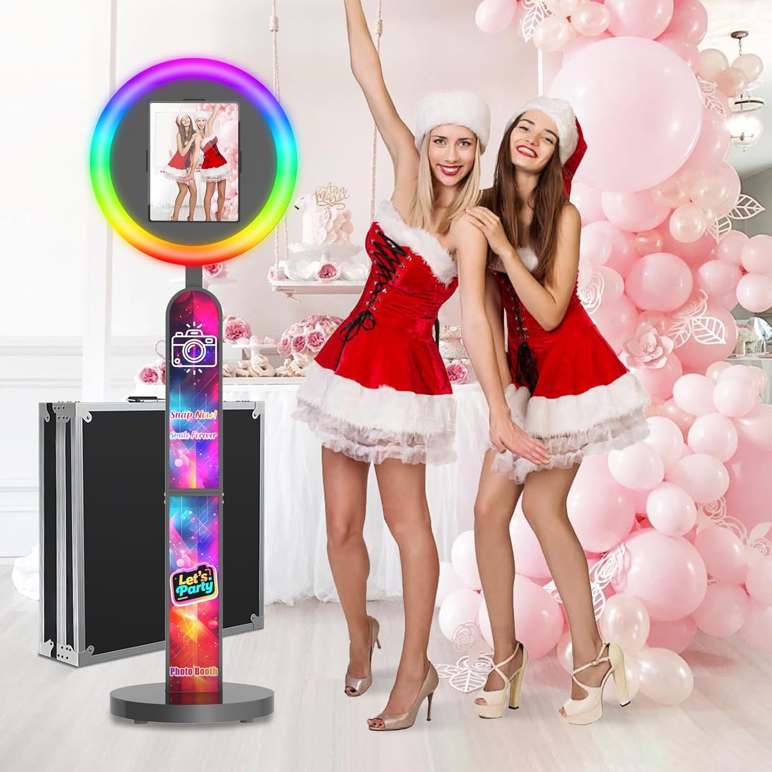 Portable Photo Booth Compatible with Any lPad Logo Customizable Selfie Photo Booth Stand Shell with Flight Case for Parties Wedding Events (Black, for 12.9/13'' lPad) Black, For 12.9/13in Ipad