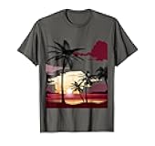 Beautiful Deep Red Sunset with Silhouetted Palm Trees T-Shirt