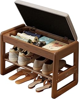 AQIMUELE Small Shoe Rack Bench,2 Tiers Shoe Bench with Storage with Flip-Top,Wood Shoe Rack