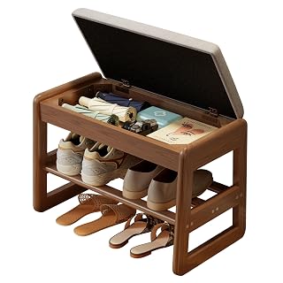 AQIMUELE Shoe Rack Bench, Wooden 2 Tiers with Flip-Top Storage - Amazon product rated Grade A