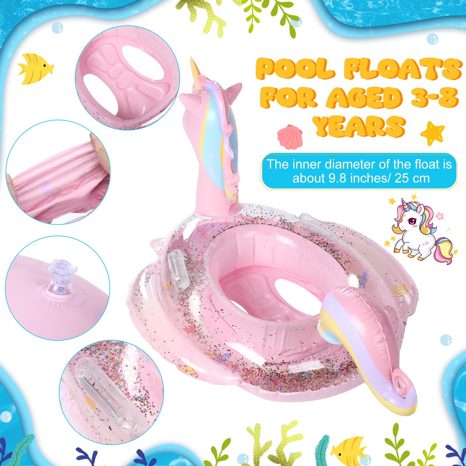 Flotador Unicornio Rosa Para Niños – Hinchable De PVC, Ideal Para Piscina Y Playa
