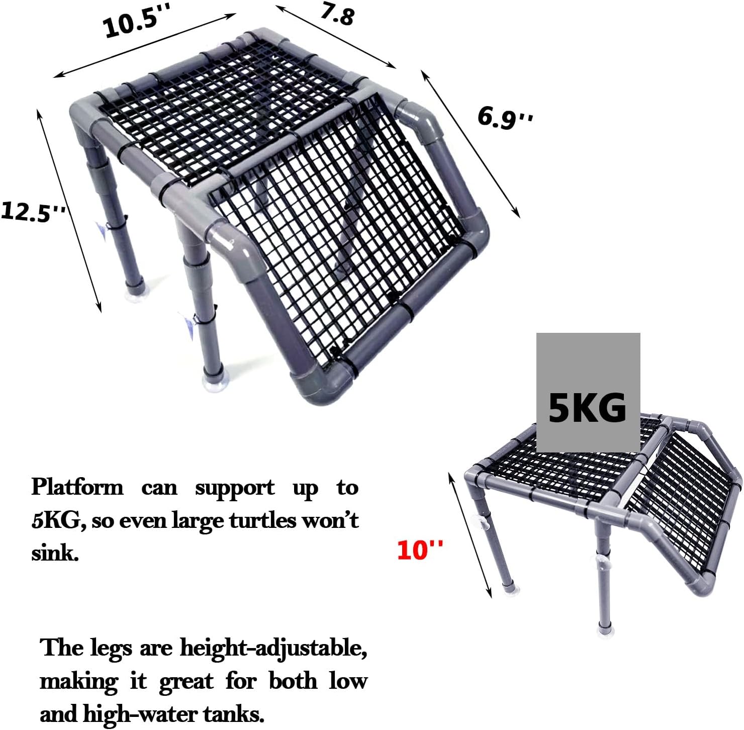 Turtle Basking Platform for Aquatic Turtles Docks, 10.5" Width Aquatic Tortuga Basking Area Ramps Turtle Tank Accessories Platforms Topper Large Medium for 12 inches Wide Aquarium Stand (SG-10.5")