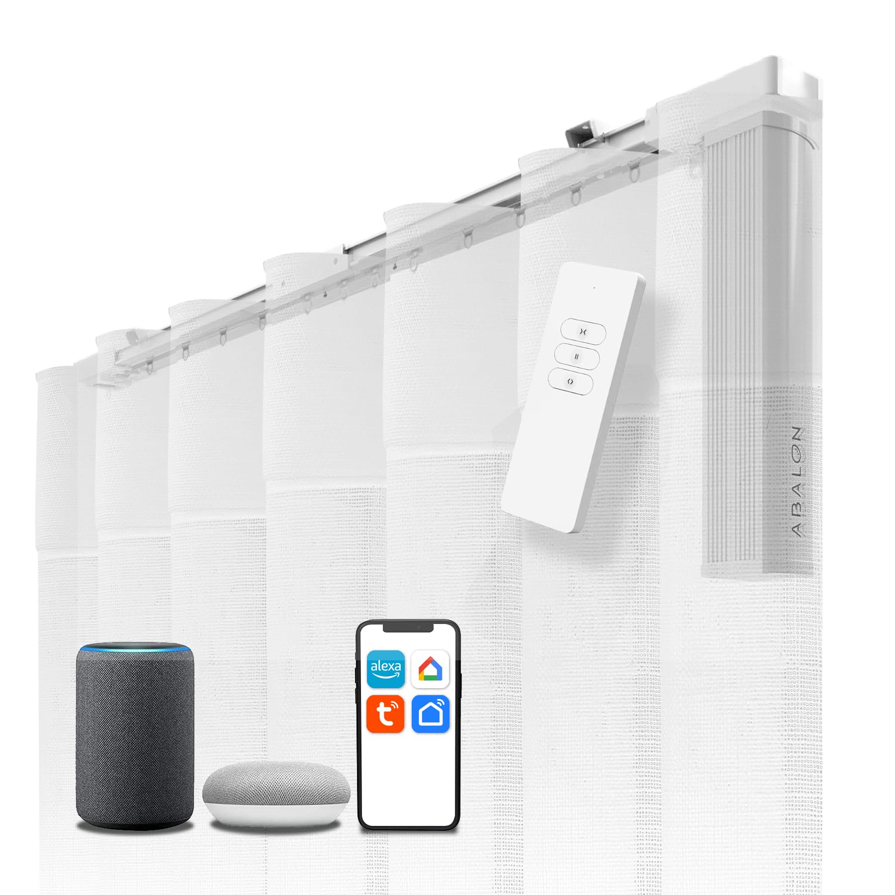 ABALON Szyna do zasłon Perfect Wave z napędem, silnik WiFi kompatybilny z Alexą, Google Home i aplikacją mobilną Tuya Smart, pilot zdalnego sterowania, szerokość do 4 metrów, kolor biały