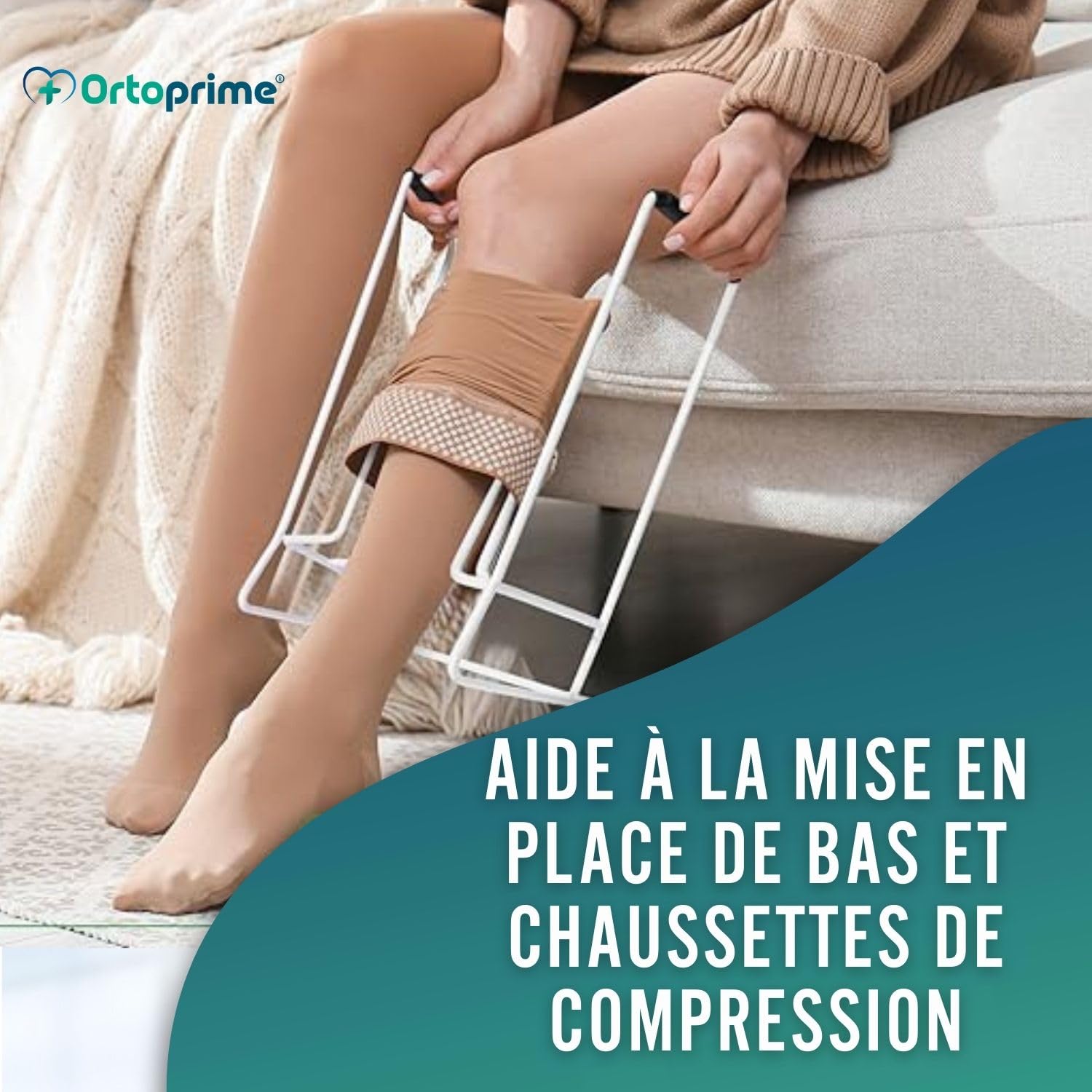 OrtoPrime Enfile bas de contention en acier – Enfile chaussette pratique pour seniors – Appareil pour enfiler les bas de contention facile à utiliser – Aide pour s’habiller autonome