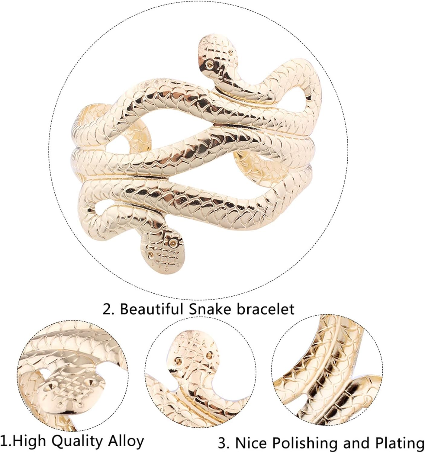 XHBTS Snake Tattoo Sticker and Swirl Snake Arm Cuff Armlet Armband Open Bracelet Burnished Gold Snake Adjustable Finger Ring and Slave Hand Chain Bracelet One Size Fits All - Image 4