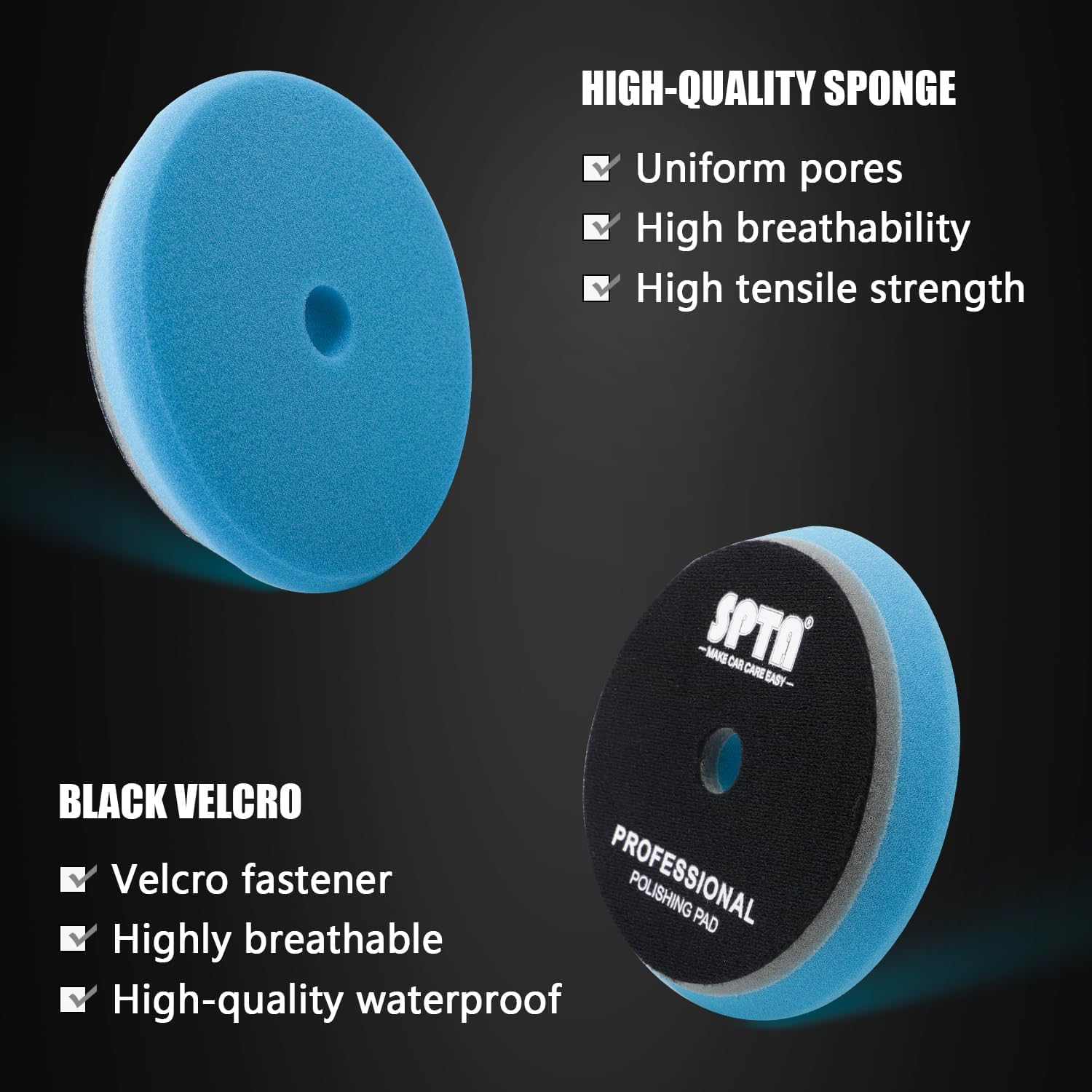 SPTA HD Polierpads, 15,2 cm, Exzenter-Pufferpads, Klett-Polierpads, Schaumstoff-Polierpad, 5 Körnungen von grob bis fein, für 15,2 cm DA Rotationspolierer, Compounding, Polieren und Wachsen