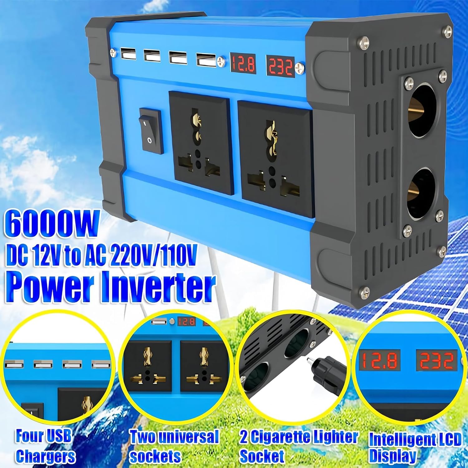 Kit pannello solare, Kit pannello solare completo, Kit pannello solare con inverter for auto da 500 Watt/ Regolatore di carica PWM 30 A/ Pannello solare impermeabile da 18 W, Kit pannello solare for a