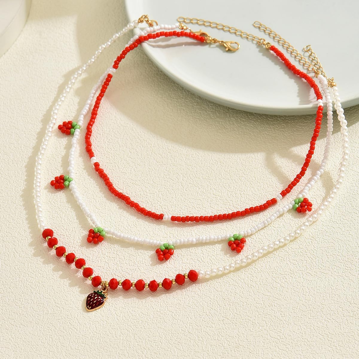 Strawberry Necklace, Layered Beaded Necklaces for Women, Choker Fruit Necklace，Strawberry Jewelry for Party ﻿ - Image 5