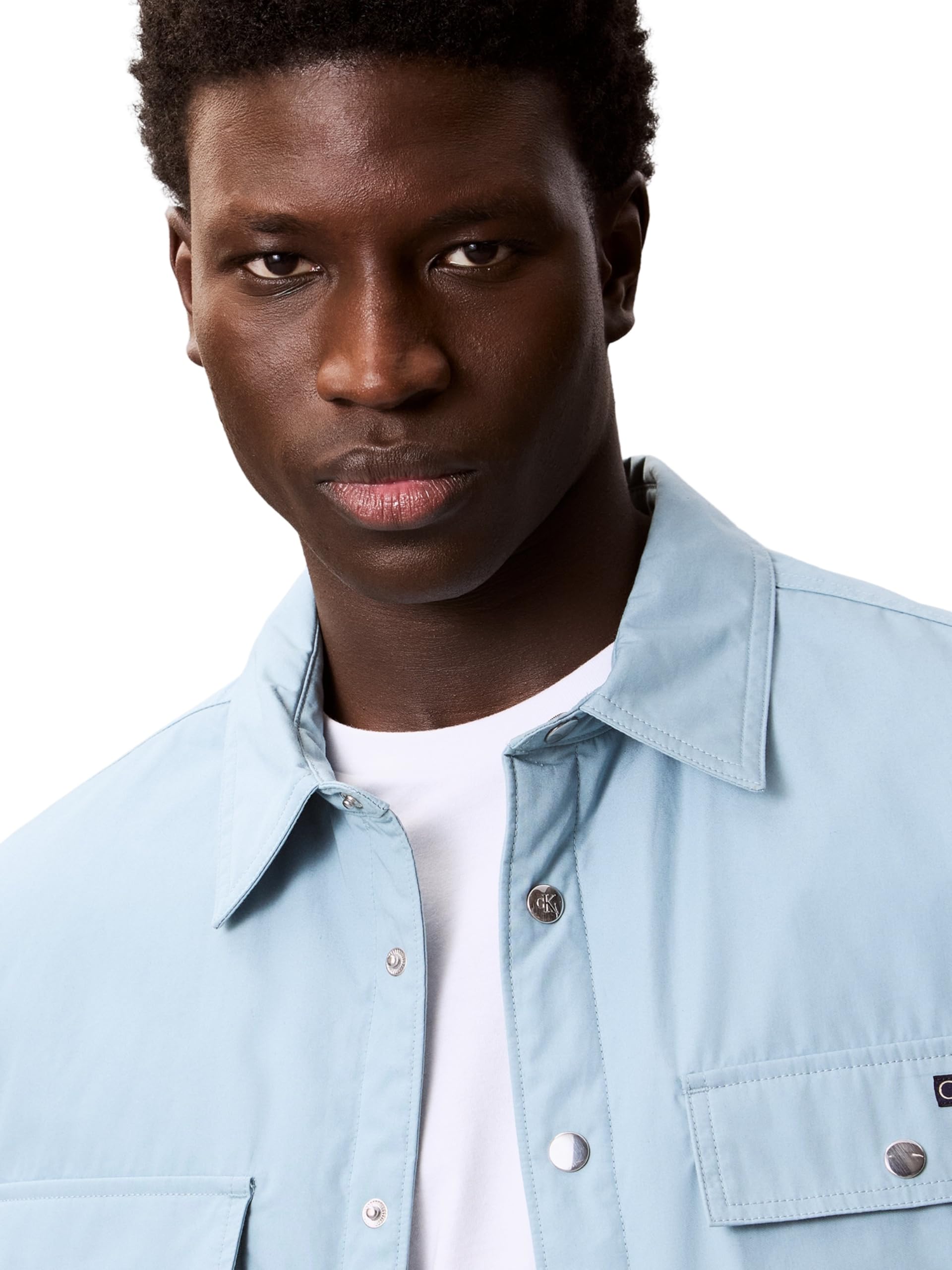 Calvin Klein Uomo Giacca-Camicia Cotton Filled con Bottoni a Pressione