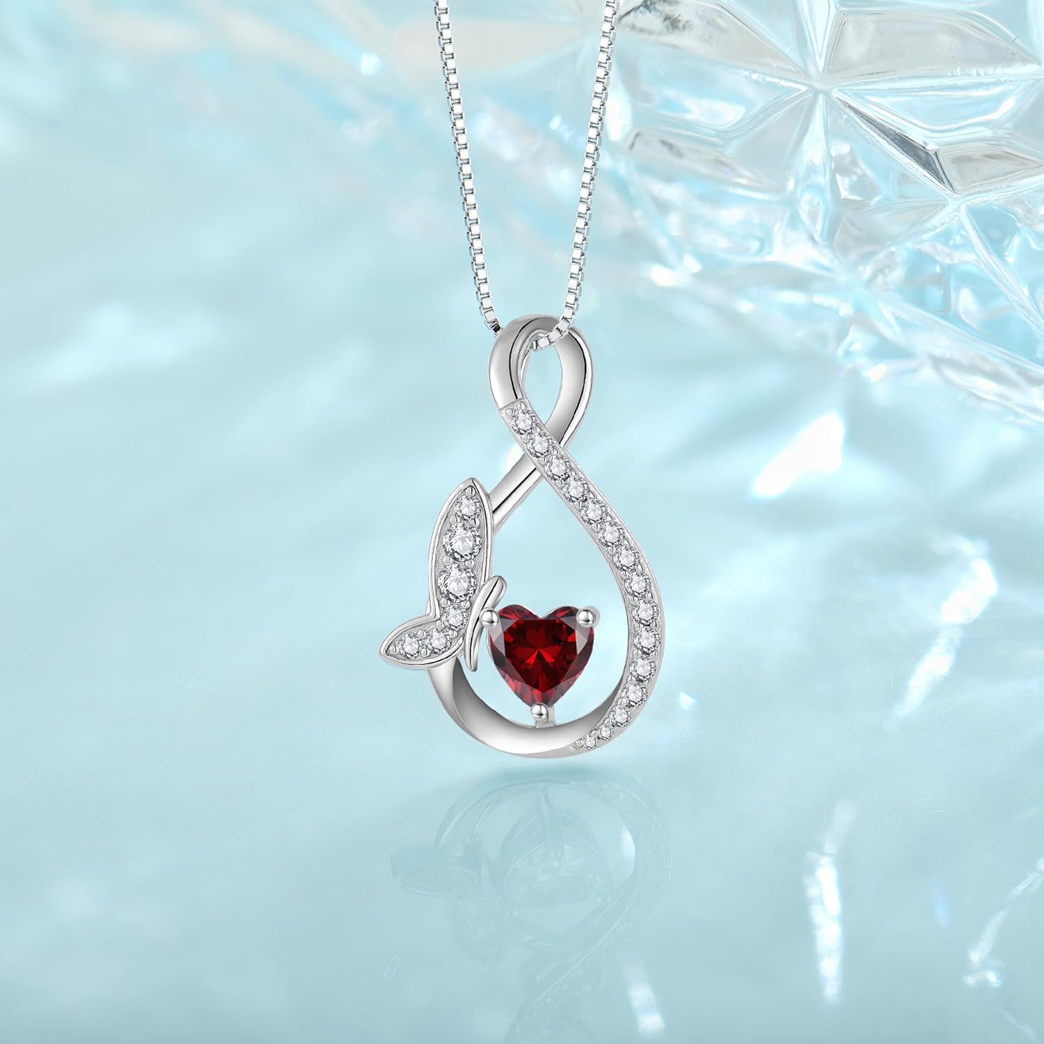 Infinity Butterfly Necklace for Women 925 Sterling Silver Heart Birthstone Created Gemstone Pendant Jewelry Gifts for Women Her - Image 4