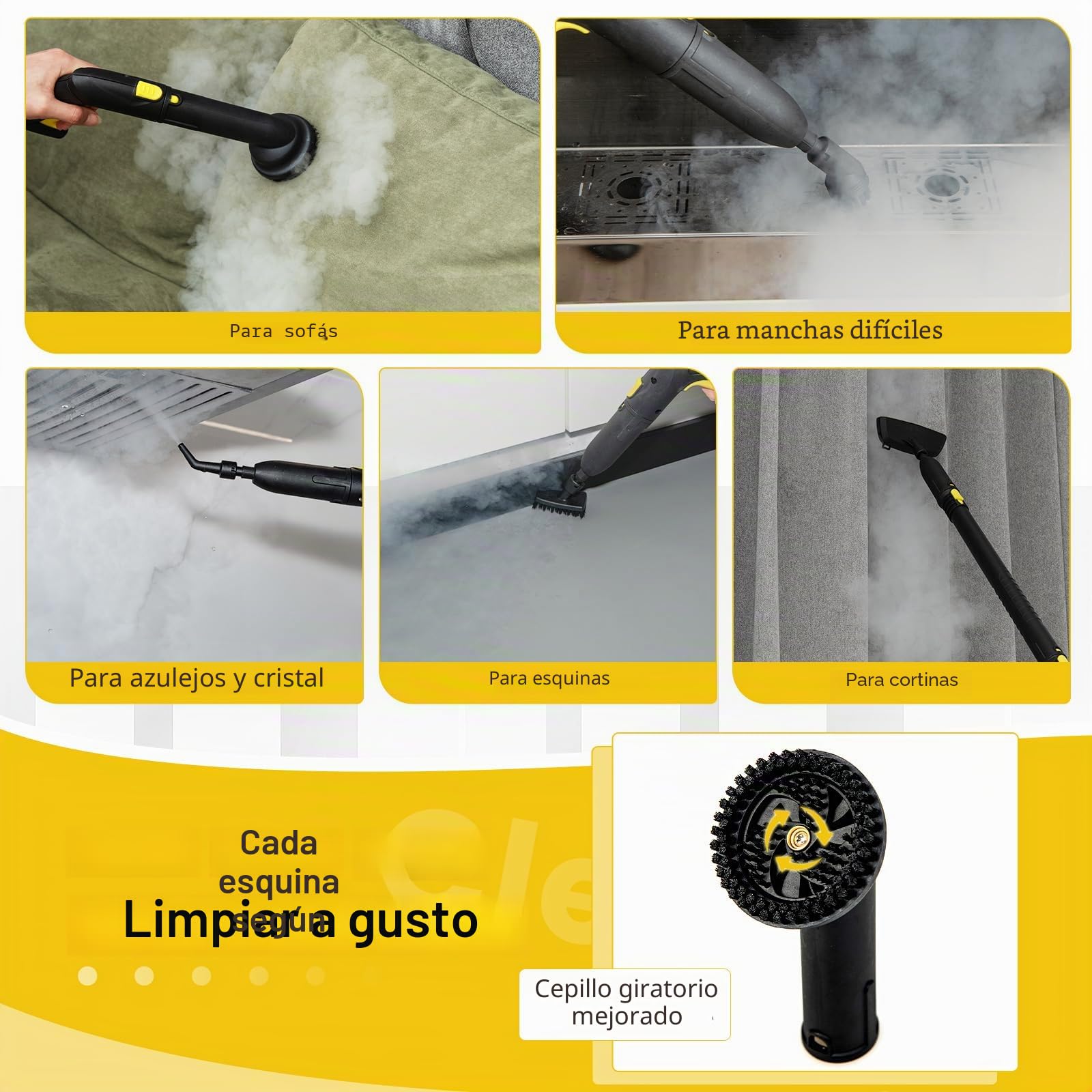 RELAX4LIFE Limpiador a vapor, Presión de vapor: 5 bar, Potencia: 2000 W, Superficie de limpieza: 108 m², Capacidad del tanque: 1,8 L, Tiempo de calentamiento: 8 min., con juego de limpieza para suelos