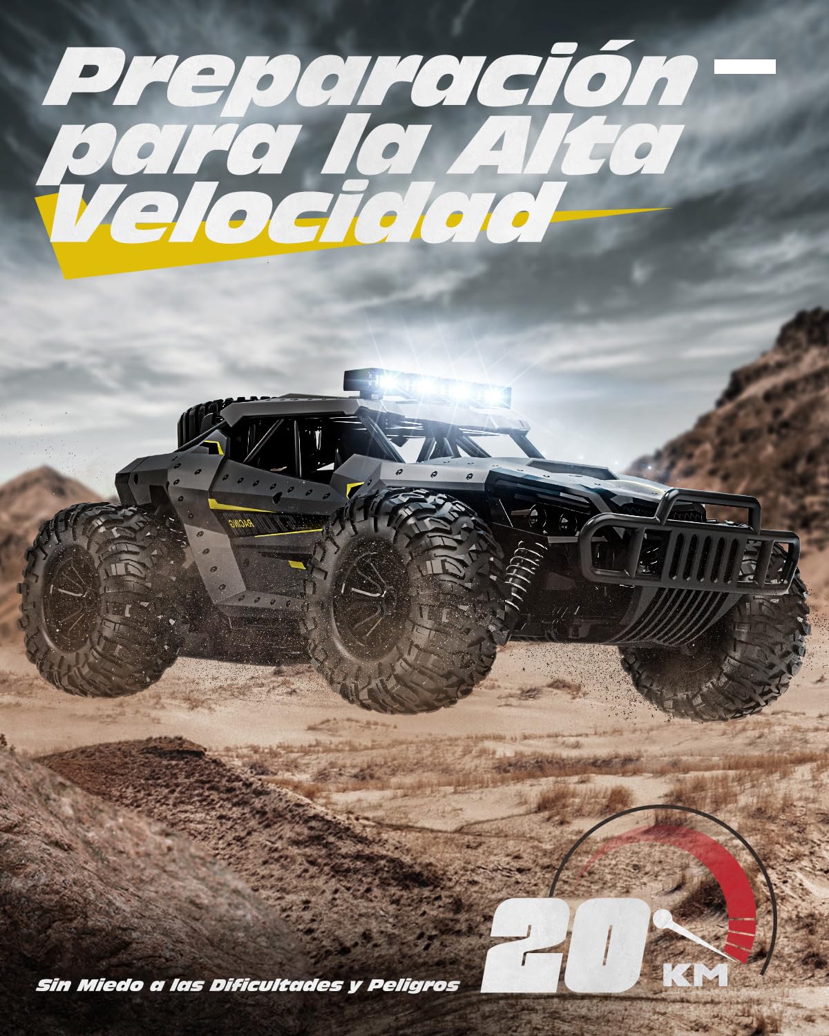 Tecnock Coches de Control Remoto para niños y Adultos, Escala 1:16, 20 km/h Tracción 2, camión Monstruo Todo Terreno, 2 Baterías para Juego de 60 Minutos, Juguetes Regalos para niños y niñas