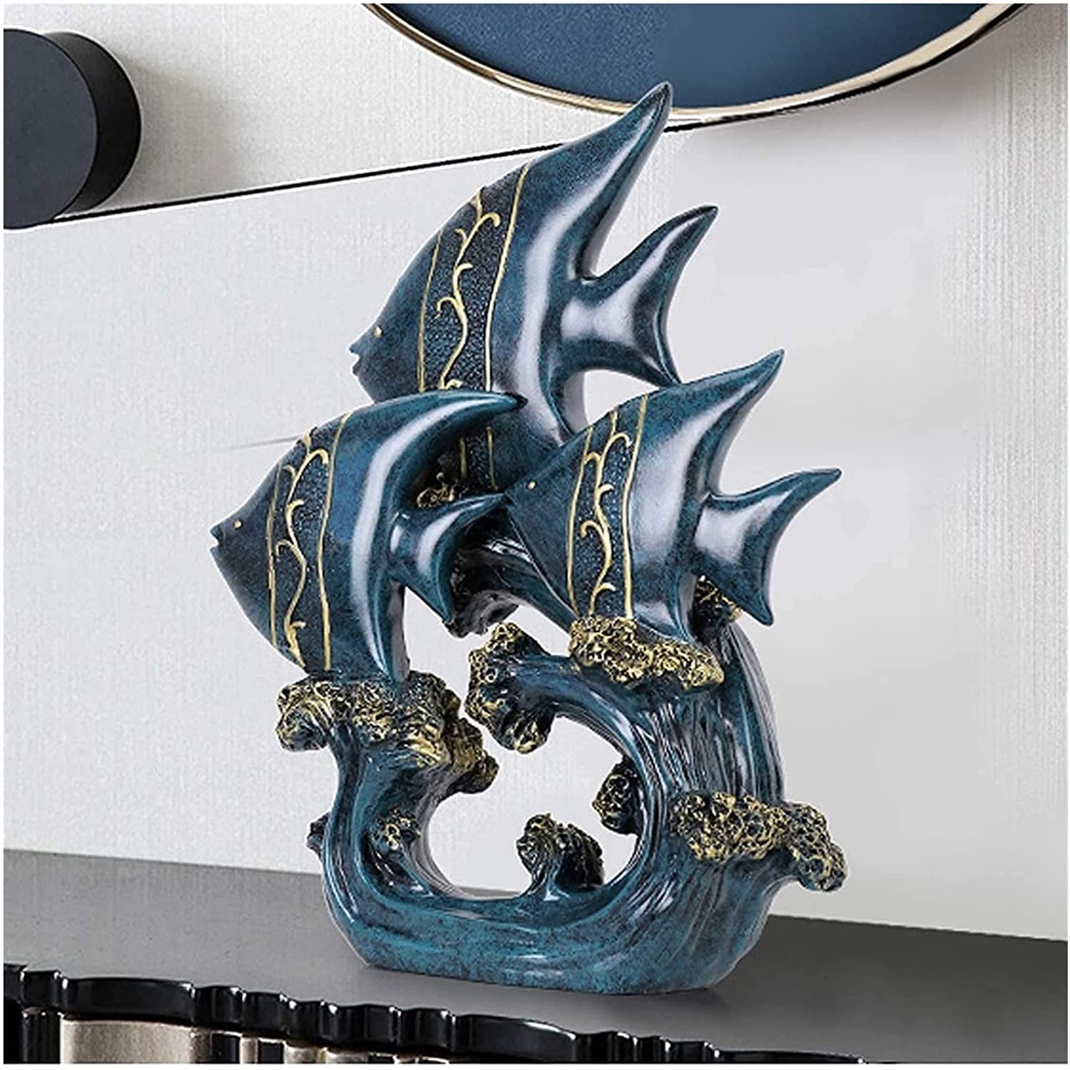 Figurka Ogrodowa,Ozdoba do dekoracji rodziny Ornament, rzeźba statua Niebieska żywica Ryba Rzeźba Dekoracja domu Ozdoba biurowa, Rzeźba do wnętrz Dekoracje do domu Ogród Sypialnia Dekoracja