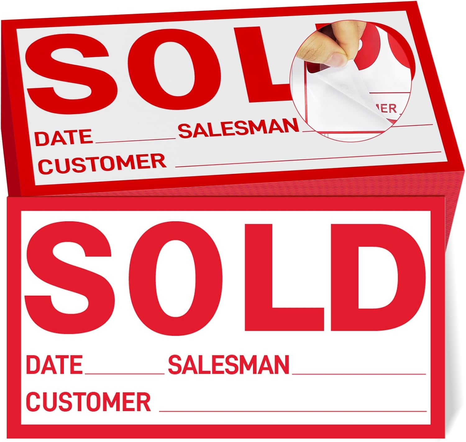 100 Pcs Sold Stickers -7x4inch Sold Sign, Strong Adhesion, No Residue When Removed, Easy to Write On, Vehicle Sales Success Vinyl Sticker Decal for Cars & Trucks, dealership Supplies & Retail Stores
