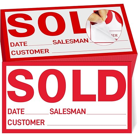 Sold Stickers 100 Pcs, 7x4inch Sold Sign, Strong Adhesion, No Residue When Removed,...