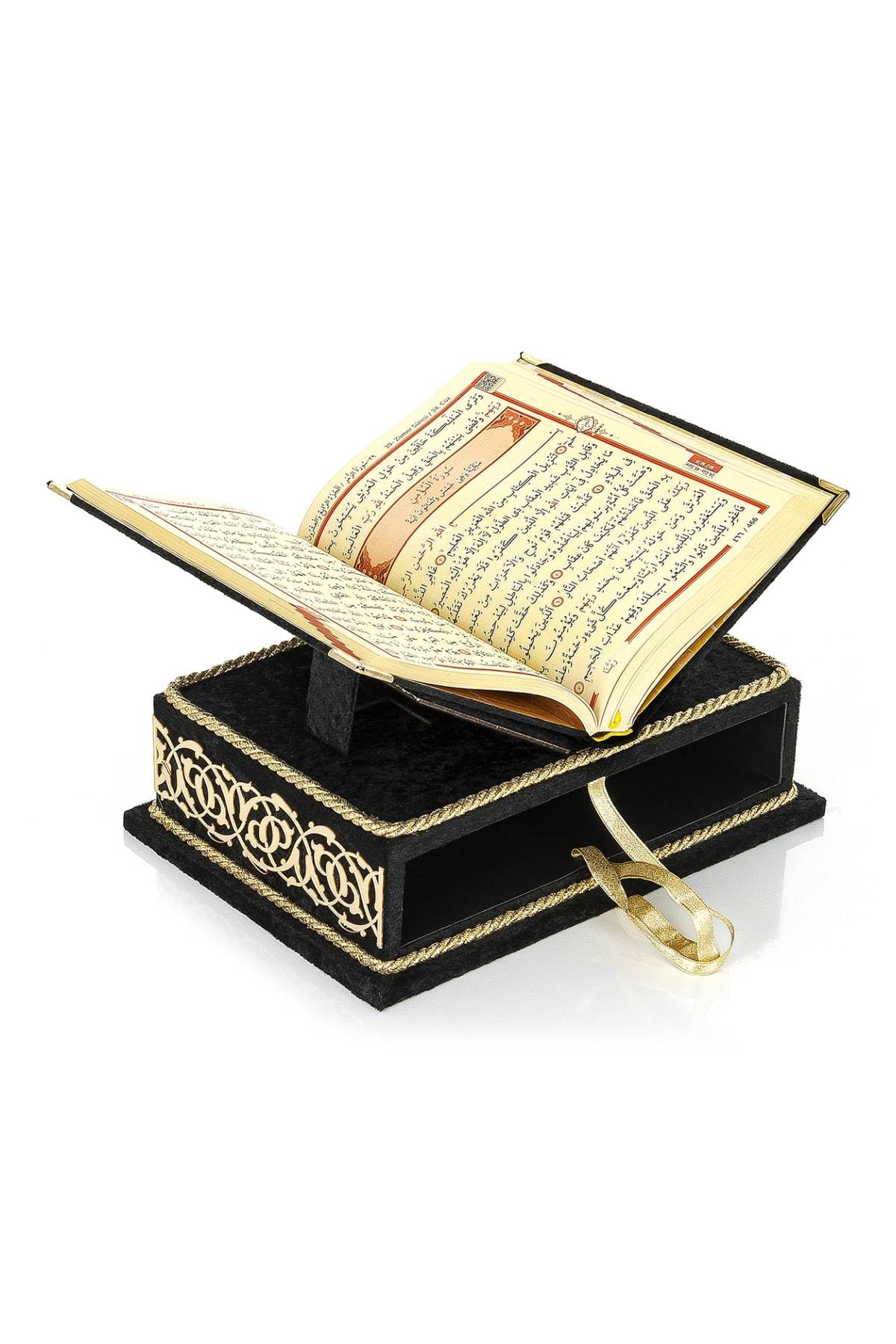 ihvan online, Das Heilige Arabische Koran-Geschenkset, Buchständerhalter, Desktop-Koran-Halter, Rehal, Samtbedeckte Brust Rihal, Dekorative islamische Geschenke für Muslime, schwarz