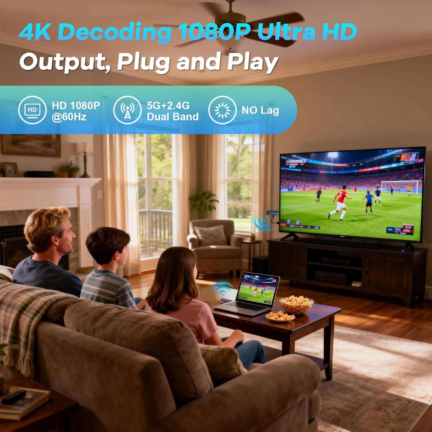 Wireless HDMI Transmitter and Receiver 328FT/100M,4K Decode 1080P@60Hz Wireless HDMI Extender,Plug and Play Portable 2.4G&5G Dual Band for Streaming Video and Audio to Monitor from Laptop/TV Box