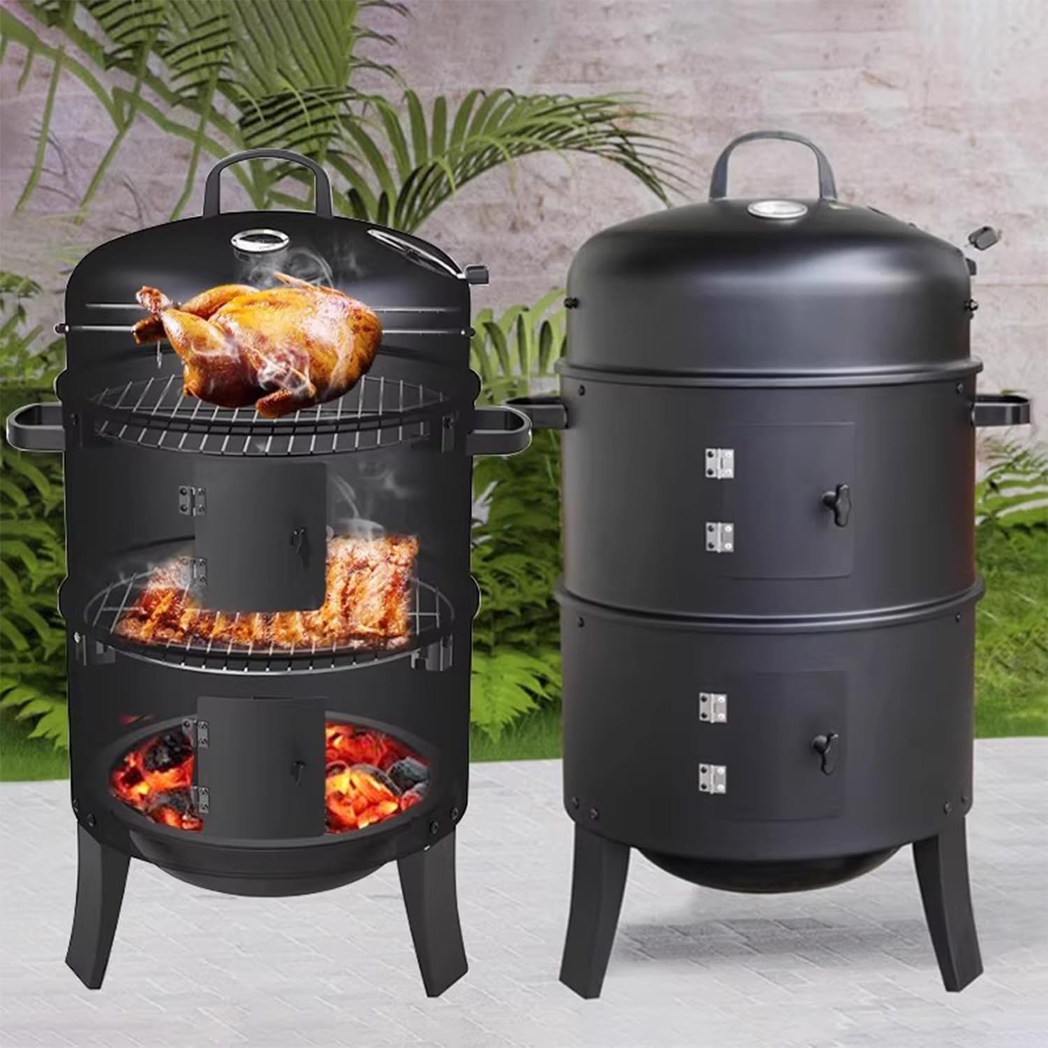 Multi-Function Charcoal Grill, the perfect outdoor BBQ tool for delicious meals. Ideal for backyard use and camping. Portable charcoal grill. (20-inch dual doors)