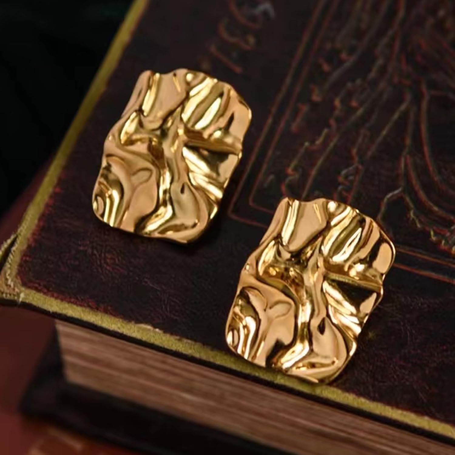 JeanBeau Chunky Gold Large Geometric Textured Stud Earrings for Women, Trendy Statement Irregular Square Lightweight Hypoallergenic Earing Prom Fashion Jewelry Gift - Image 8