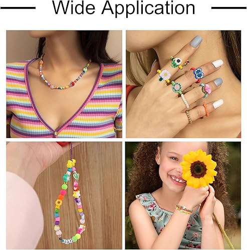 Miniatura 2 de 200 cuentas de arcilla polimérica con flores de fruta, variadas y lindas cuentas heishi de manzana, melocotón, dasiy, cuentas heishi, espaciadoras