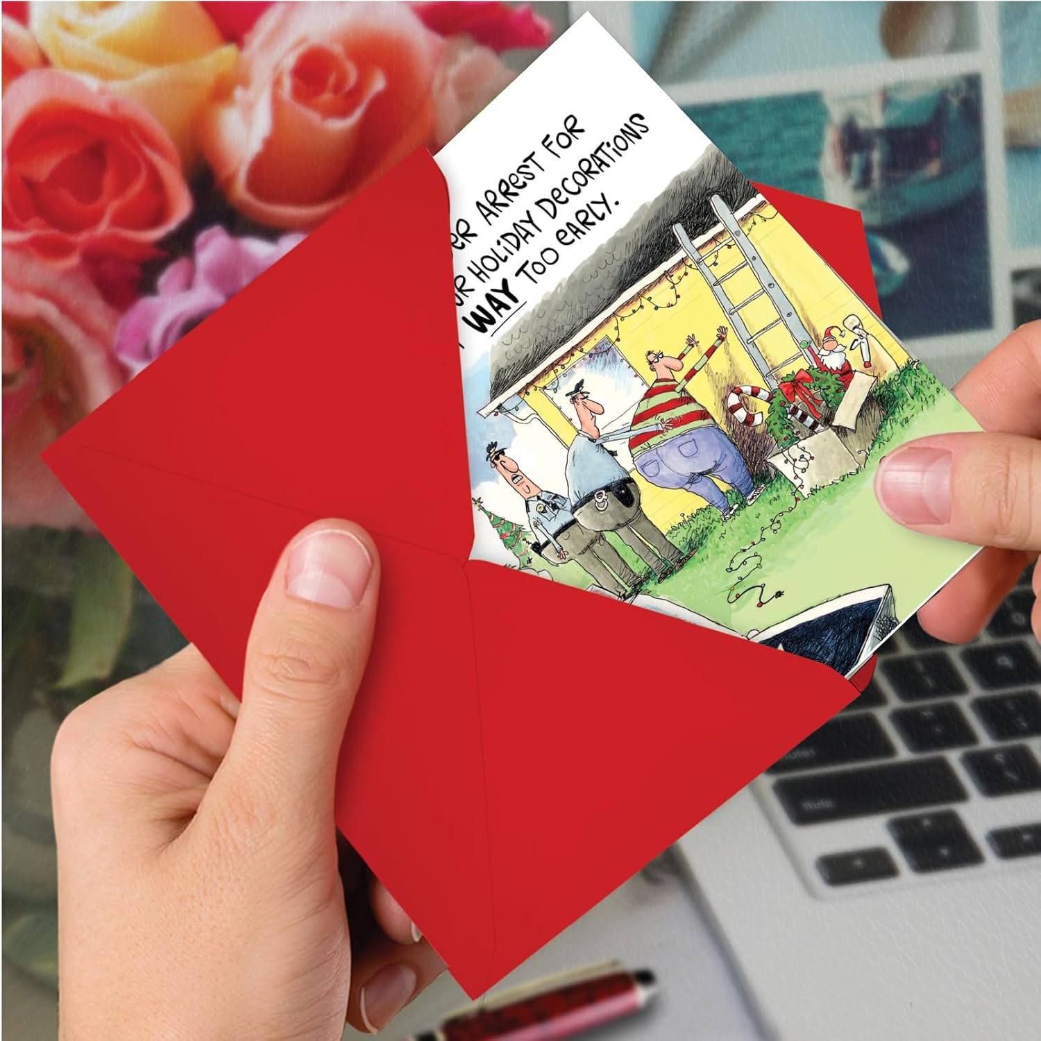 NobleWorks 12 Funny Christmas Cards w/5 x 7 Inch Envelopes (1 Design, 12 Each), For Men, Way Too Early C8742XSG-B12x1