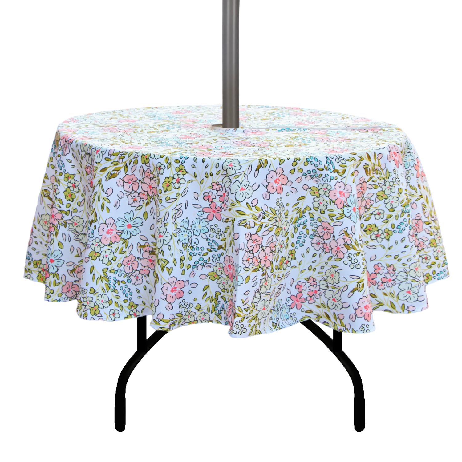 youngseahome Outdoor Tablecloth Water Resistant Polyester Fabric Summer Table Cover with Zipper Umbrella Hole for Picnic/Party/Dinner/Patio Garden (70Inch Round,Spring Garden) — image 1