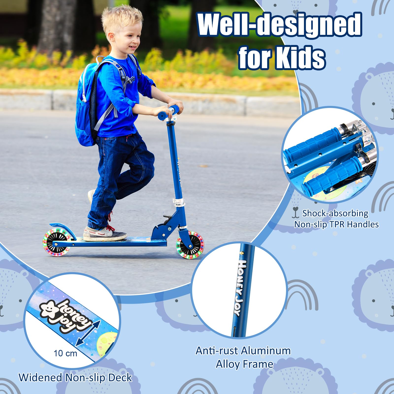 KOMFOTTEU Trottinette Enfant 3 Ans+, 2 Roues ABEC-5 | Planche à roulettes Pliable ,LED et Frein, 3 Hauteurs réglables, Scooter Charge 50 kg