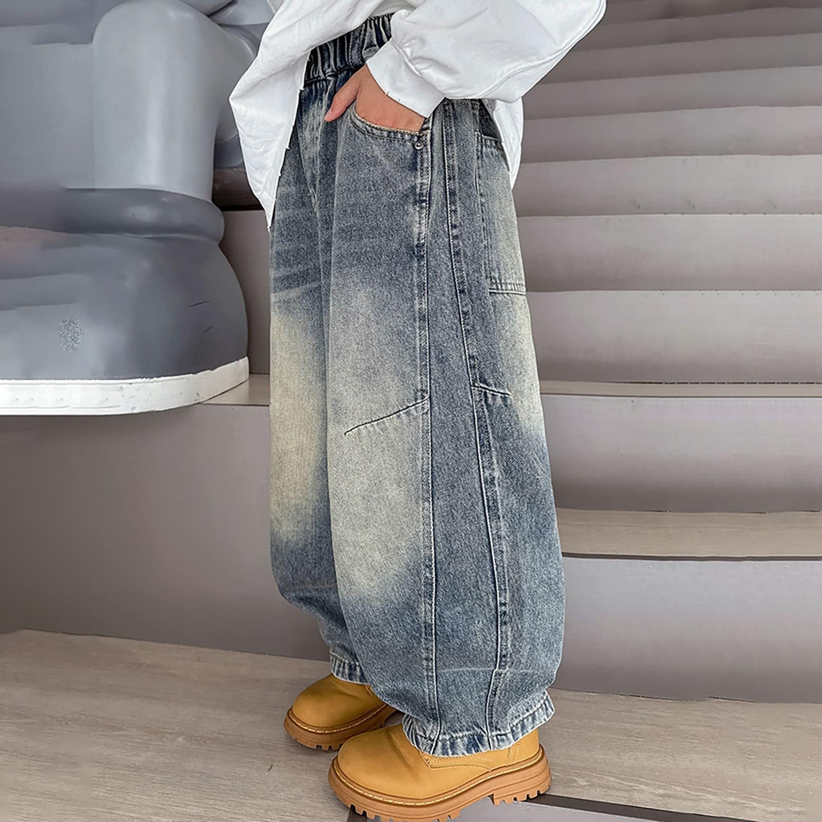 Pantalon Elastico Vaquero Ni?o Invierno Baggy Cargo Jeans