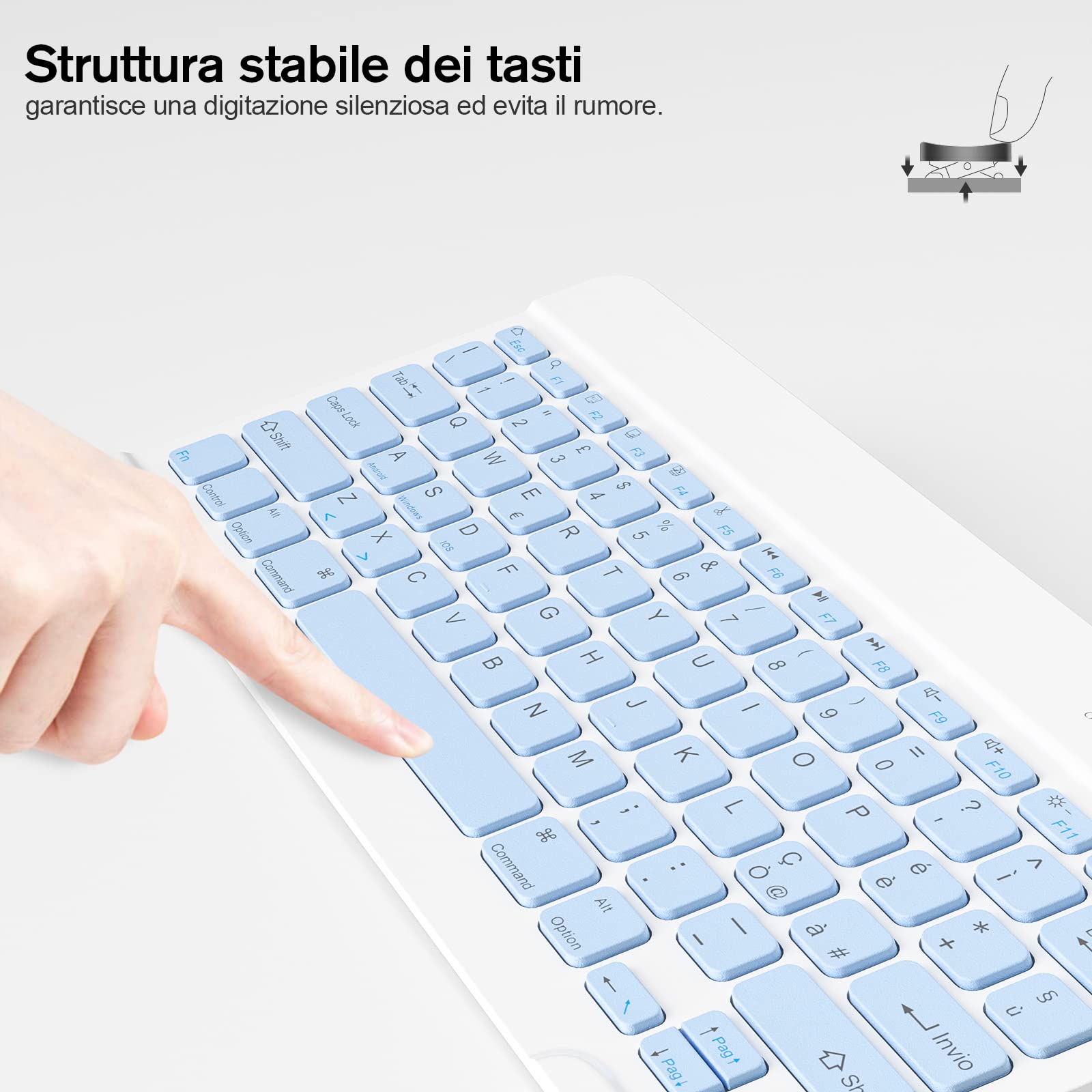 Tastiera Wireless Bluetooth Ricaricabile Ultra Sottile Universale Layout Italiano QWERTY per Tablet Samsung IOS Android Windows