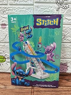 Mackie Store Mini Stitch Climber Playset Mini Electric Stair Climbing Toy Set, Stitch Spinning Track Toy