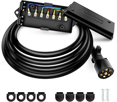 Nilight Heavy Duty 7 Way Inline Trailer Plug with 7 Gang Junction Box - 8  Feet, Trailer Connector Cable Wiring Harness with Weatherproof Junction Box  ...