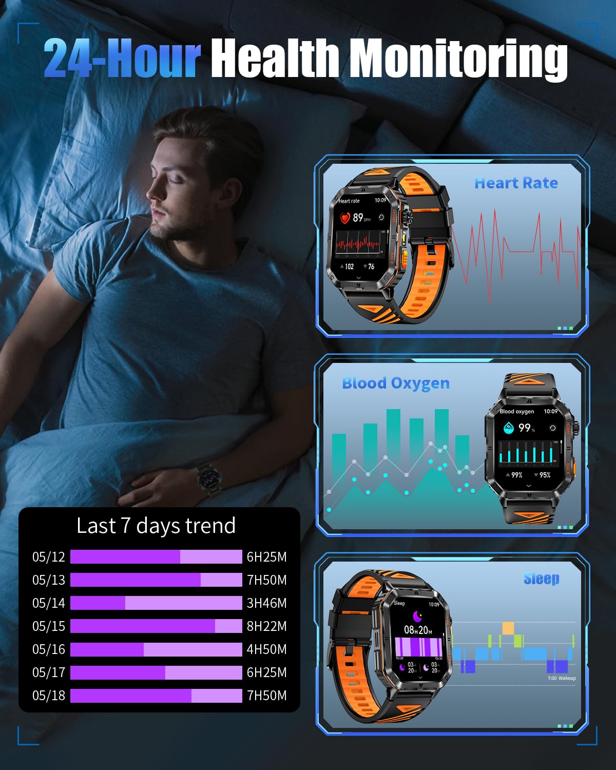 Military Smarty Watch for Men, 2.01" Smartwatch with 1200mAh Battery, Flashlight, Answer/Make Calls, Heart Rate/Sleep Monitor 100+ Sport Modes Fitness Tracker for Android/iPhone