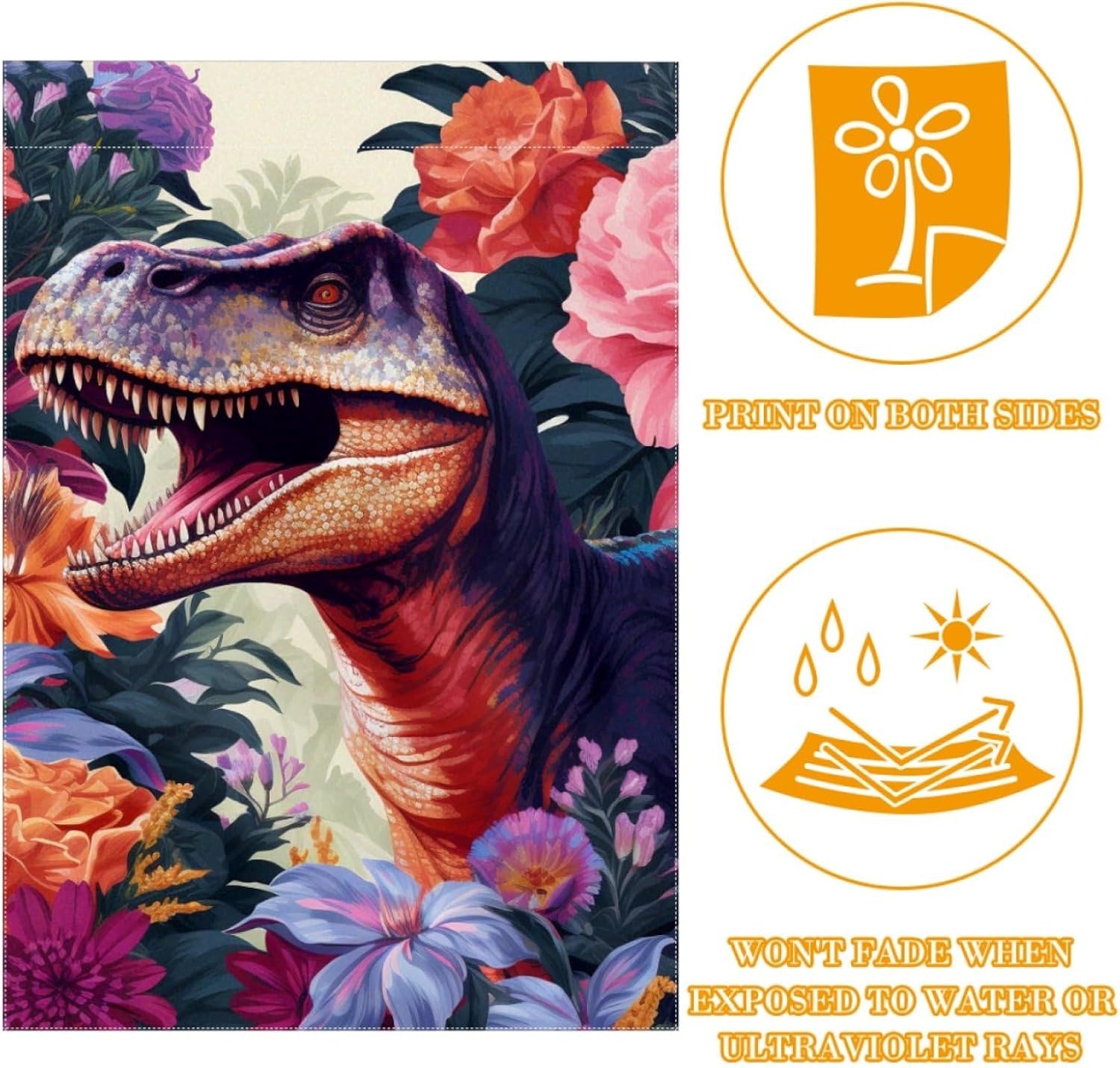 Garden Flag Flowering Dinosaur Double Sided Garden Banner 28x40 inches Polyester Flag for Yard Outdoor Lawn Decorative