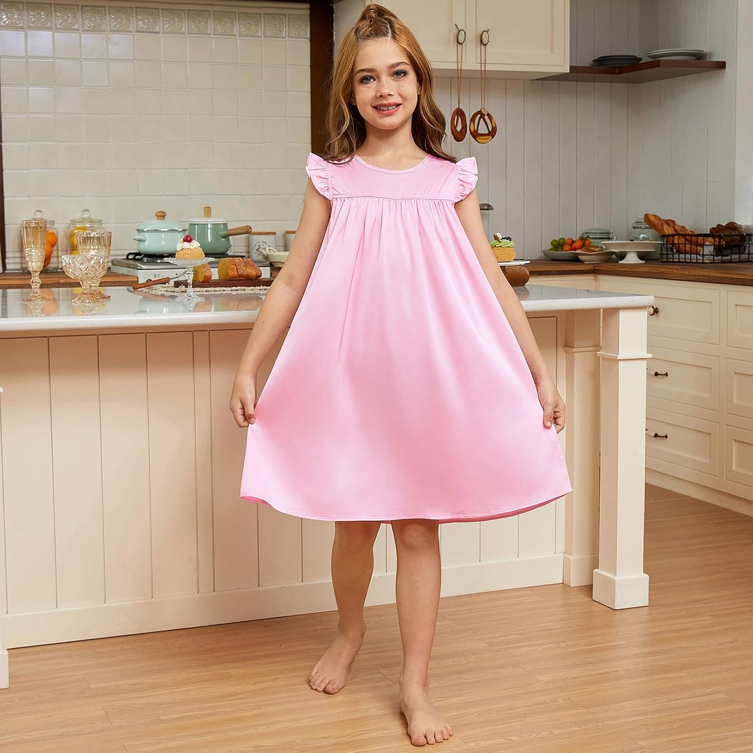 Jxstar Girls Nightgowns Toddler Pajamas Silk Satin Flutter Sleeve Princess Dress Nightie Sleepwear for Little Girls - Image 4