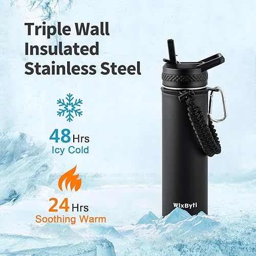 Miniatura 2 de Botella de agua con aislamiento y pajilla de 20 onzas, deportiva, triple pared de acero inoxidable (fría durante 48 horas), a prueba de fugas, con