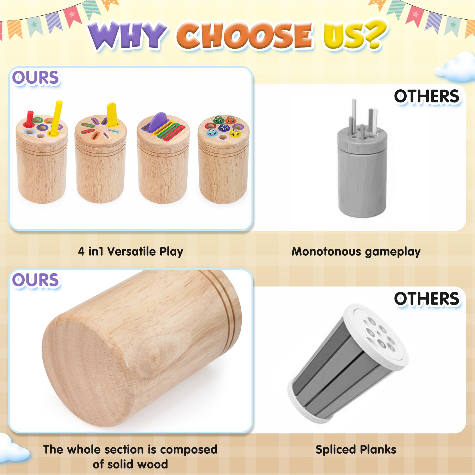 Haozozo Giochi Bambini 1 2 3 Anni, 4 in 1 Giochi Montessori 1 2 3 4 Anni, Legno Colori per Bambini 1 2 3 Anni, Gioco Bambino 1-3 Anni con Borsa per la Conservazione